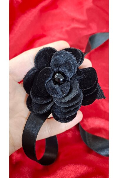 es moda shop Agape kadife gül boyun bağı siyah