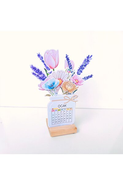 ORGANİZASYON HEDİYEM 2026 ÇİÇEKLİ AHŞAP AYAKLI MASA TAKVİMİ VAZODAKİ ÇİÇEKLER ÖĞRETMENLER GÜNÜ HEDİYESİ YENİ YIL HEDİYESİ