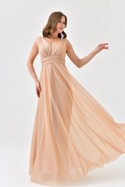 XXL BUTİK Women's Lined Glitter Detailed Tulle Evening Dress Xxl9223