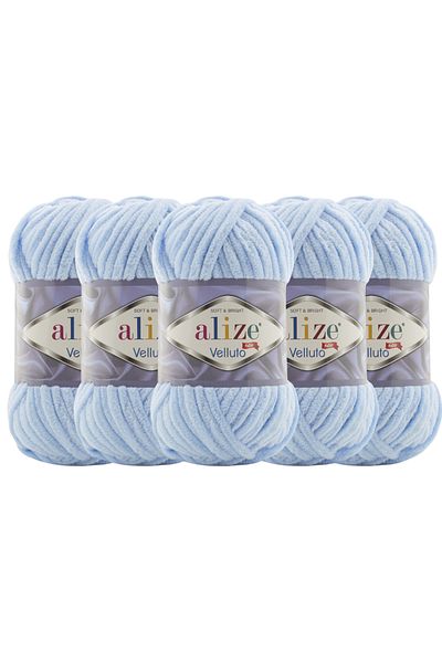 Alize Πακέτο 5 Velluto Hand Knitted - Κωδικός χρώματος: 218-Baby-Blue- 100 Gr. 9 Μ. Πλεκτό με δάχτυλα