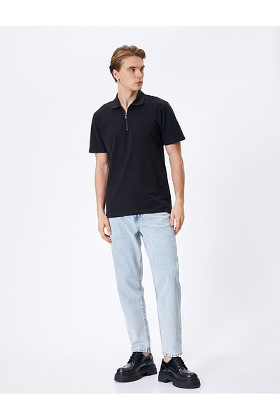 Koton Tricou polo cu jumătate de fermoar cu mânecă scurtă din bumbac