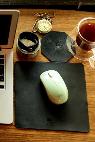 Rumi Deri Hakiki Deri Mousepad Özel Kutulu Bardak Altlığı Hediyeli Kadın & Er...