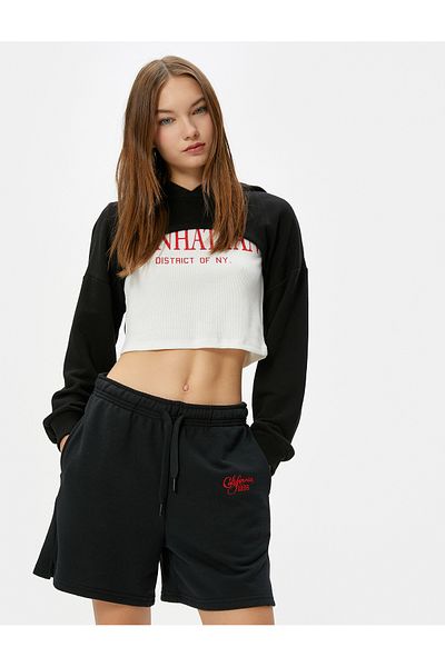 Koton Shorts with Tie Waist Pockets and Embroidery Detail Cotton Blend