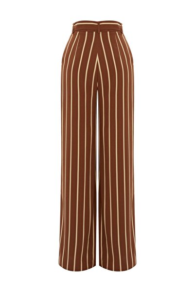Exquise Belted Striped Wide Leg Trousers