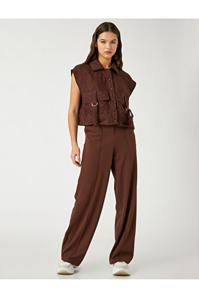 Koton Crop Vestă matlasată guler cămașă Buzunar Detaliat