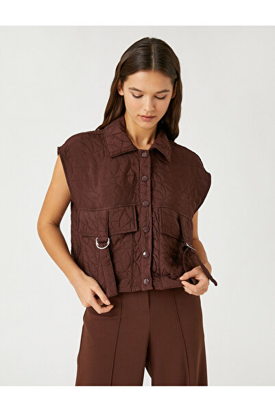 Koton Crop Vestă matlasată guler cămașă Buzunar Detaliat