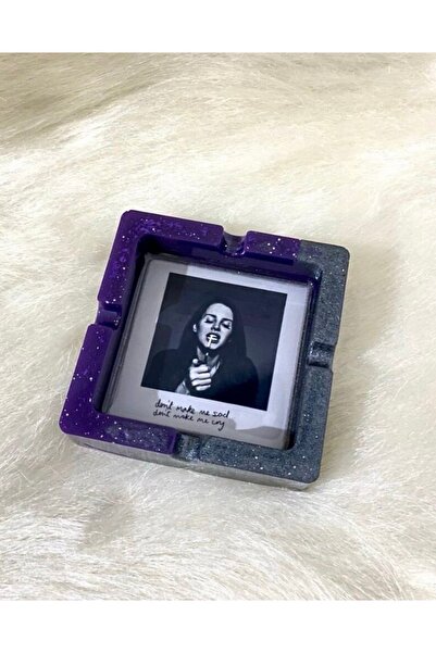 Milo Art Lana Del Rey Palaroid Fotoğraflı Mor Gri Epoksi Küllük Kül Tabağı