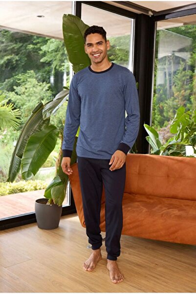İpek طقم بيجامة رجالي بأكمام طويلة مصنوع من القطن بنسبة 100%