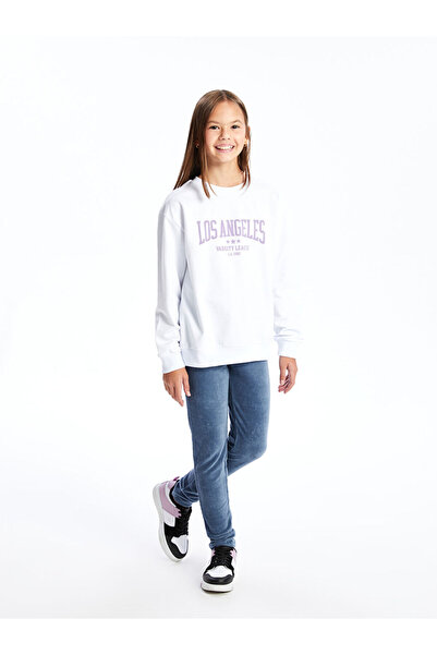 LC Waikiki White Crew Neck Girl's Sweatshirt