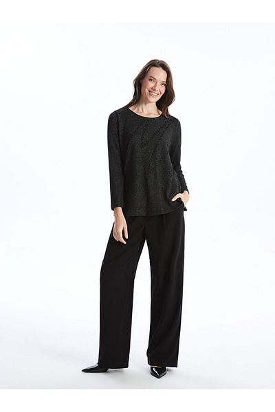 LC Waikiki Gemusterte Damenbluse mit Rundhalsausschnitt