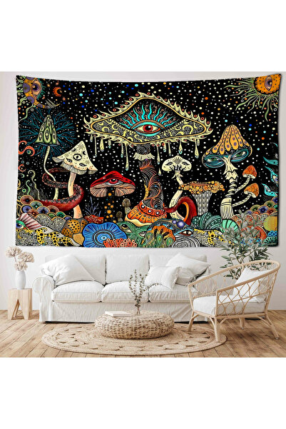 ALAMODECOR Mantar ve Göz Desenli Mistik Astrolojik Duvar Örtüsü Duvar Halısı Ev Dekorasyonu Duvar Dekorasyonu