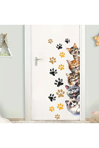 Ev Aşkı Sevimli Kedi Pati Baskılı Duvar Stickerı