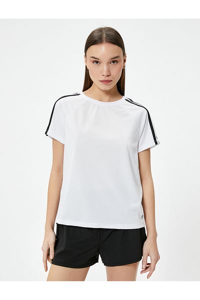 Koton Striped Sports T-Shirt Breathable Short Sleeve Crew Neck with Back Slit Detail