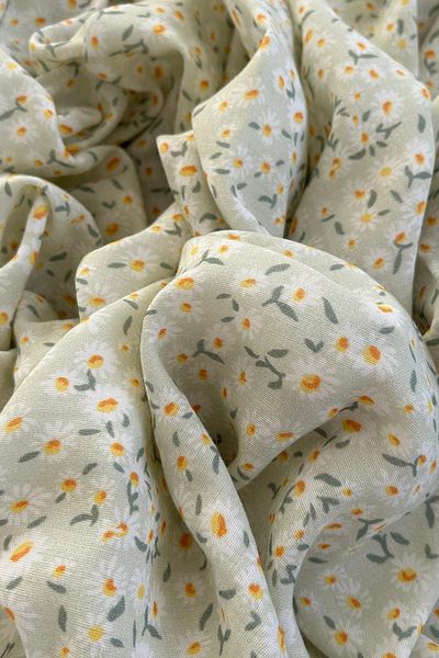 Doray Kumaş Floral / Daisy Pattern Βαμβακερό ύφασμα μουσελίνας διπλής στρώσης / DRY - 194
