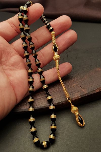 OTTOTESBİH Tassel Kazaz din argint 1000 placat cu aur pentru bărbați 7x11mm Spiral Kuka Tasbih