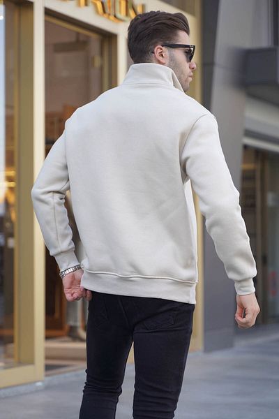Madmext Beiges Sweatshirt mit besticktem Reißverschlusskragen 6028