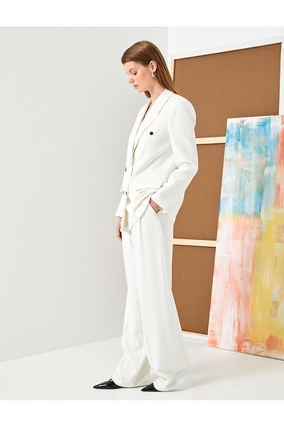 Koton Pleated Palazzo Trousers Wide Leg High Waist Pocket Buttoned