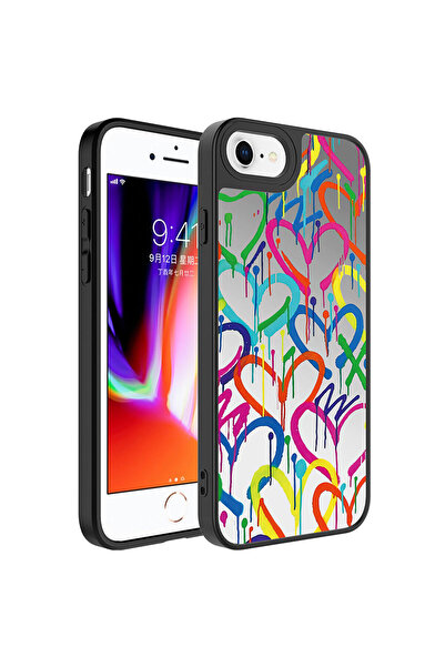 zore iPhone 8 Plus Case Mirrored Patterned Glossy Mirror Cover with Camera Pr...