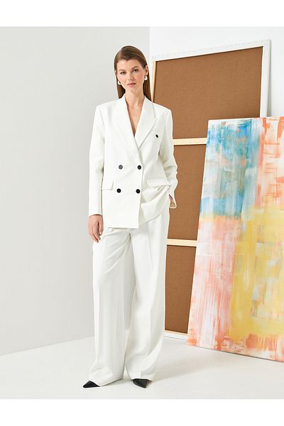 Koton Pleated Palazzo Trousers Wide Leg High Waist Pocket Buttoned