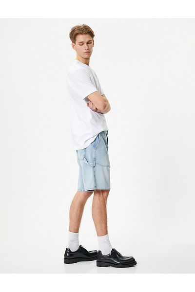 Koton Oversize Denim Shorts Bermuda Pockets Stitching Detailed Buttoned