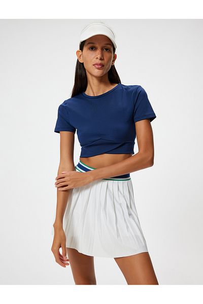 Koton Slim Fit Crop Sports T-Shirt - Crew Neck, Layered Short Sleeve