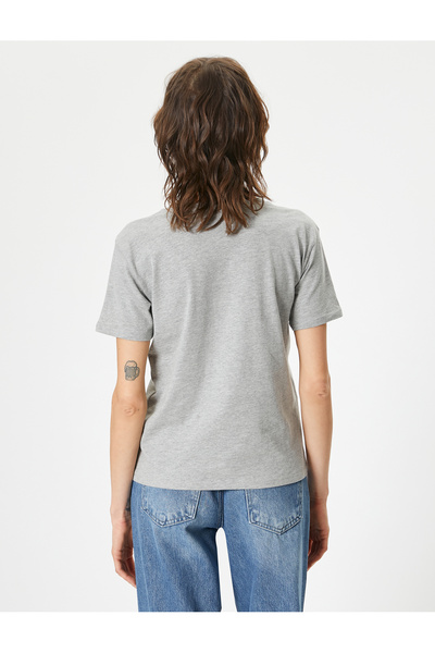 Koton Potištěné tričko s krátkým rukávem a výstřihem bavlna