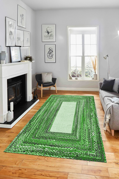 Viyana Home Digital Anti-Slip Base Straw Pattern Jute Model Washable Floor Mat Kitchen Living Room Carpet