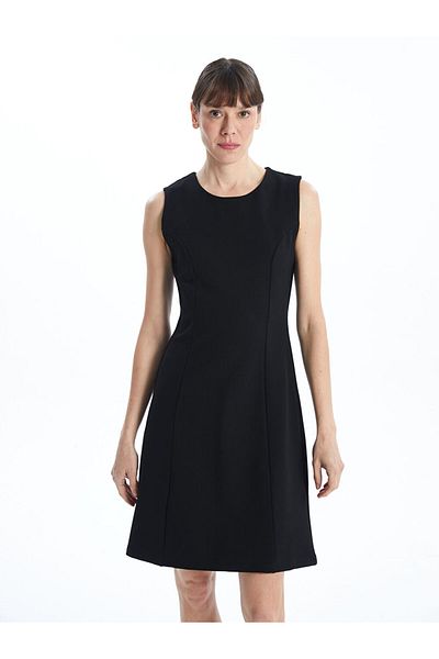 LC Waikiki Lcwaıkı Klassisches schwarzes Damenkleid mit Rundhalsausschnitt