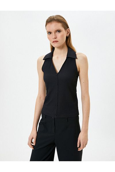 Koton Polo-Ausschnitt Tank Top geknöpft ärmellos Slim Fit