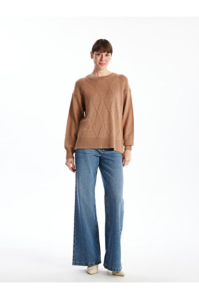 LC Waikiki Lcwaikiki Basic Brown Crew Neck Self Patterned Women's Knitwear Sweater