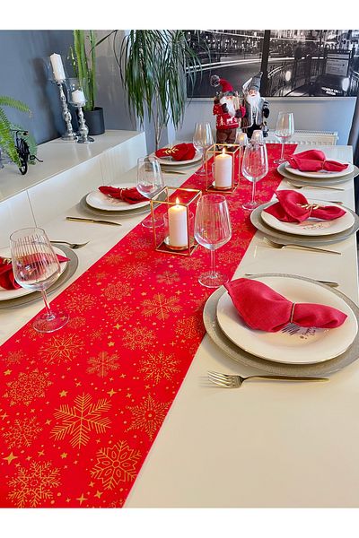 Decamor home New Year Themed Red Long Runner New Year Table New Year Runner