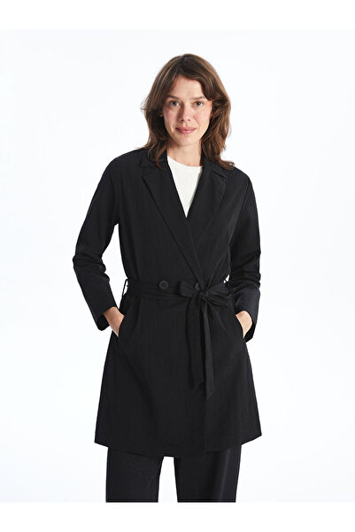 LC Waikiki Black Jacket Collar Women's Trench Coat