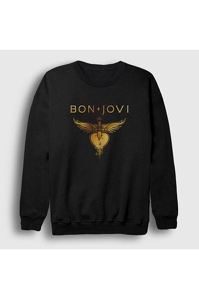 Presmono Унисекс суитшърт с черни хитове Bon Jovi 20247tt