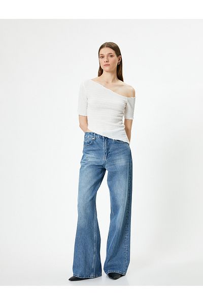 Koton One-Shoulder-Bluse mit asymmetrischem Ausschnitt, kurzärmelig, strukturiert