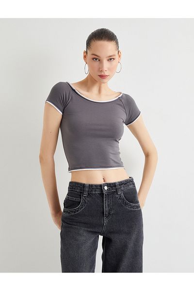 Koton Tricou crop cu mânecă scurtă, cu gât rotund, din bumbac, slim fit