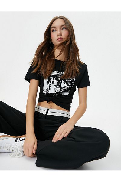 Koton Music Themed Printed T-Shirt Short Sleeve Crew Neck Cotton