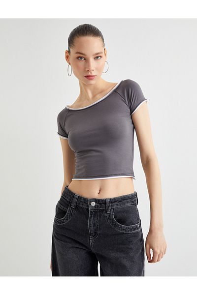 Koton Tricou crop cu mânecă scurtă, cu gât rotund, din bumbac, slim fit