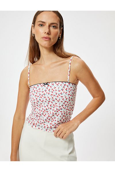 Koton Slim Fit Athlete mit Kirschen-Print - Dünner Riemen und Schleifendetail