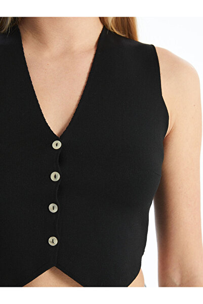 LC Waikiki Black V-Neck Women's Knitwear Vest