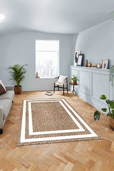 Viyana Home Digital Anti-Slip Straw Look Jute Model Washable Floor Mat Kitchen Living Room Carpet