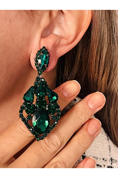 COCOSH TAKI Zümrüt yeşil renk taşlı abiye tasarım küpe