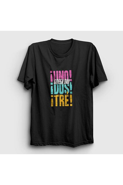 Presmono Unisex Μαύρο μπλουζάκι Uno Dos Tre Green Day 55789tt