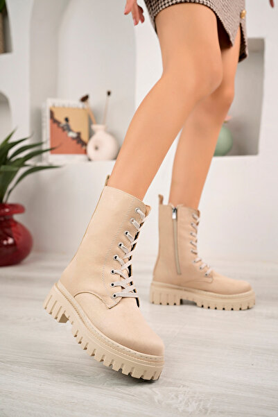 Saks Gardrop Αδιάβροχες μπεζ σουέντ μπότες & μποτάκια με φερμουάρ και ραμμένη σόλα