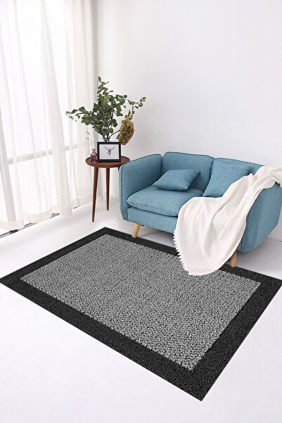 Viyana Home Ψηφιακό αντιολισθητικό χαλί με μαύρο πλαίσιο από γιούτα, μοντέλο που πλένεται, χαλί κουζίνας και σαλονιού