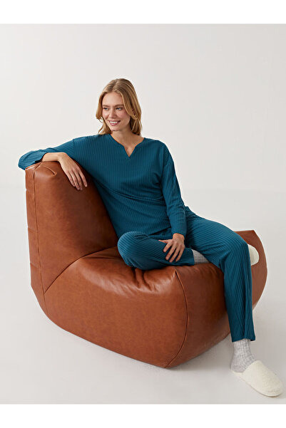 LC Waikiki Σετ γυναικεία πιτζάμα με υφή DREAM Petrol Chevron