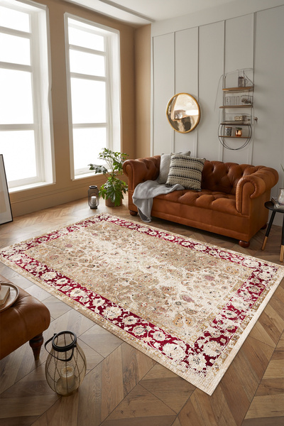 Viyana Home Digital Anti-Slip Floral Patterned Jute Model Washable Floor Mat Kitchen Living Room Carpet