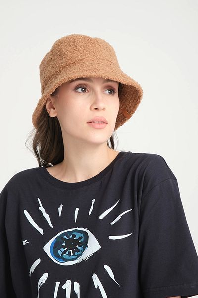 robanu Teddy Bucket Hat |   Latte Color Teddy Fisherman Bucket Hat
