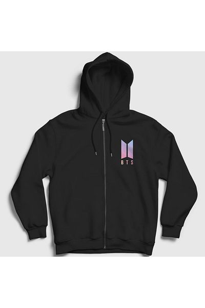 Presmono Φούτερ Unisex Μαύρο Μωβ Bts με φερμουάρ με κουκούλα 22545tt