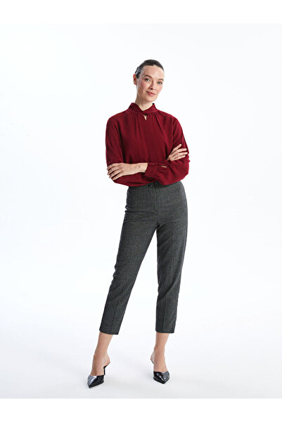 LC Waikiki Anthracite Elastic Waist Houndstooth Patterned Women's Trousers