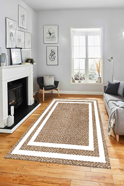 Viyana Home Digital Anti-Slip Straw Look Jute Model Washable Floor Mat Kitchen Living Room Carpet